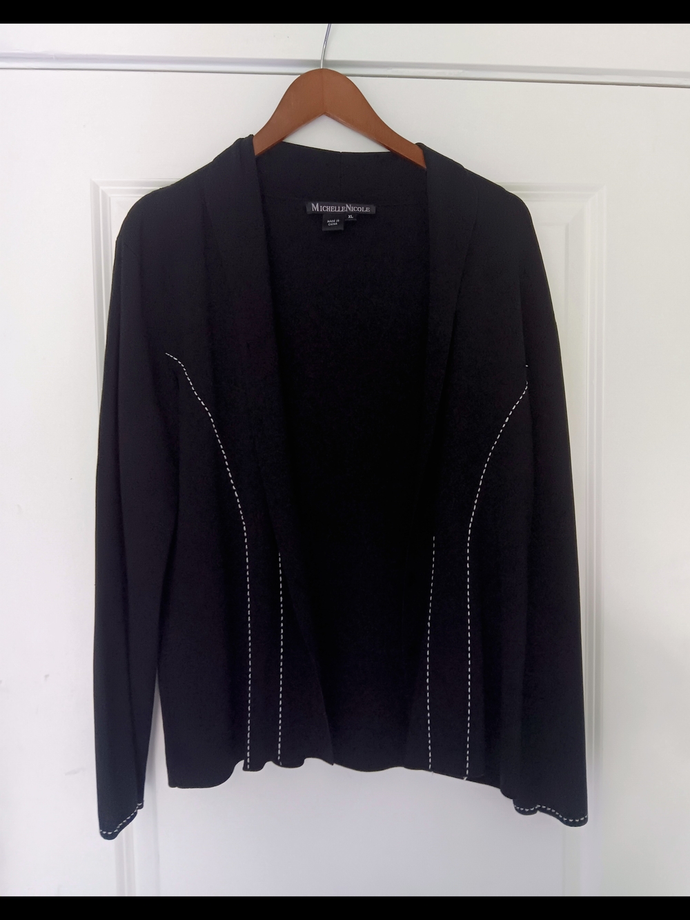 Michelle Nicole Black Cardigan with White Stitch Detailing